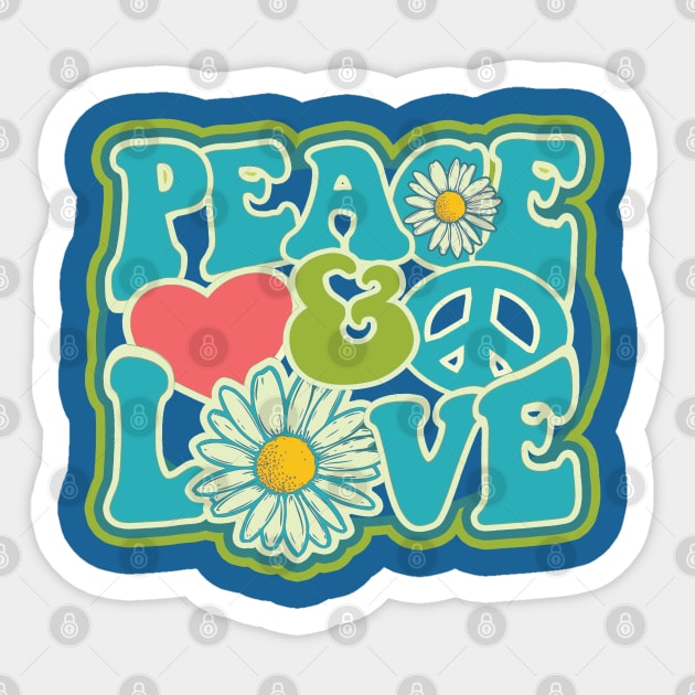 LOVE PEACE RETRO Style 60s 70s Color Blast Distressed Hippie T-Shirt Sticker by VogueTime